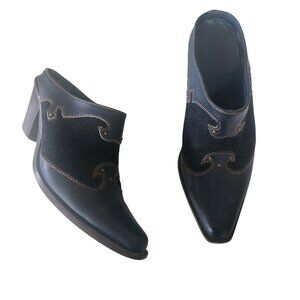Womens Blue Suede Mules Square Toe Western Design Size 8